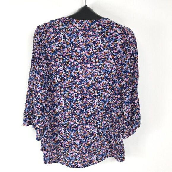 J. Jill Floral 3/4 Sleeve Blouse Women's XS Petite Crinkle Rayon Relaxed Career - Picture 6 of 11